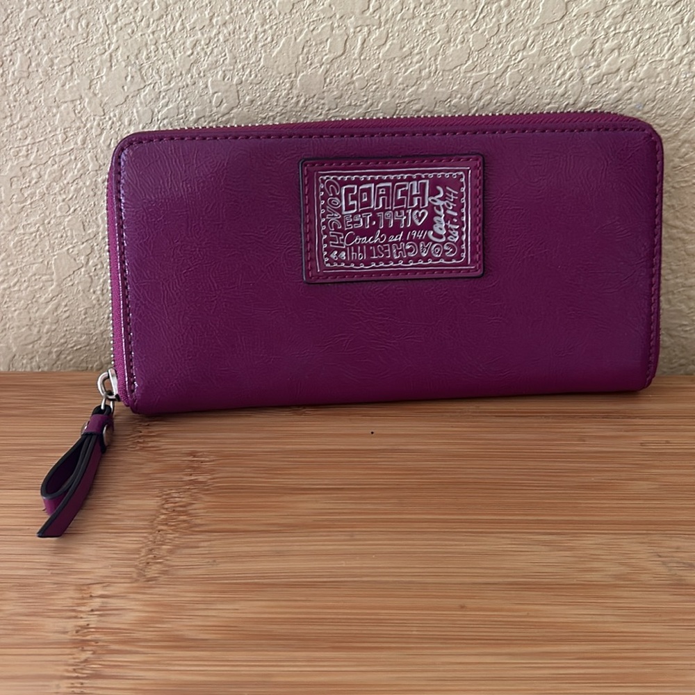Purple Coach Daisy Liquid Glass Zip-Around Wallet